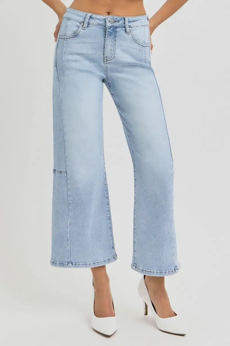 RISEN Full Size High Rise Seamed Wide Leg Crop Jeans - Love Salve